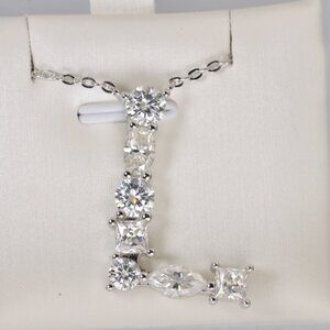 Real Moissanite "L" Diamond all Moissanite Initial Pendant 925 Sterling Silver